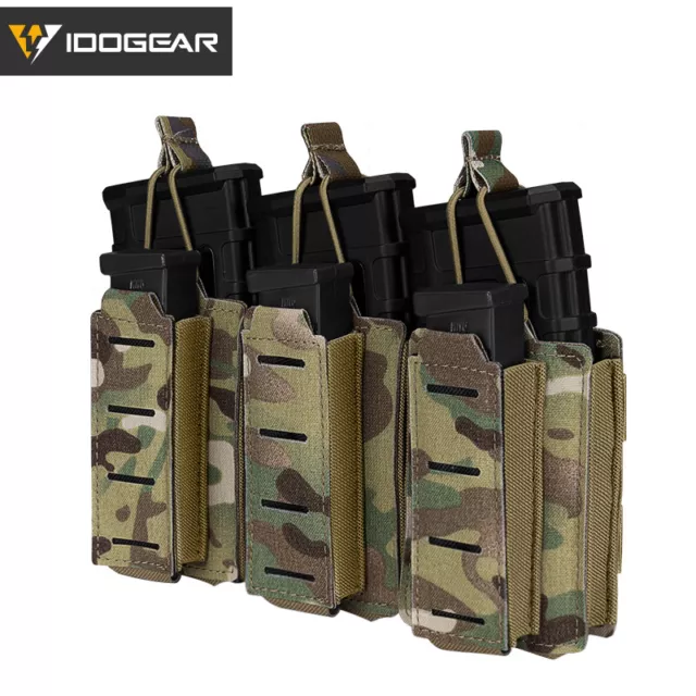 IDOGEAR Tactical LSR 9mm 556 Mag Pouch Triple Mag Carrier MOLLE Pouch Laser Cut