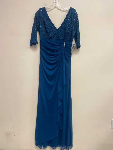 NWT B&A by Betsy & Adam Womens Blue Sequin Lace V-Neck Evening Dress Size 10 V12