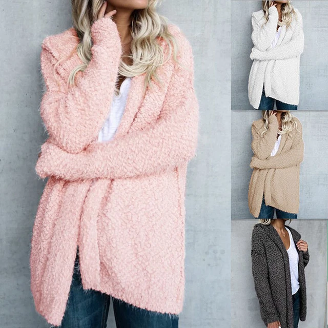 Womens Teddy Bear Coat Cardigan Ladies Fleece Hoodie Fluffy Baggy Jacket Tops