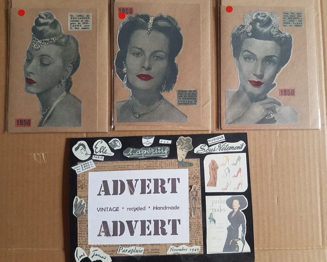 VINTAGE FRENCH 1950s EXOTIC HAIR-STYLES  HAND-TINTED GREETINGS CARDS (3 NO) A7