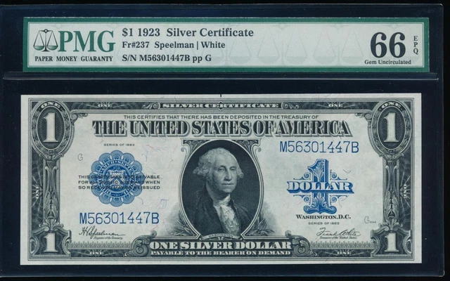AC Fr 237 1923 $1 Silver Certificate PMG 66 EPQ gem