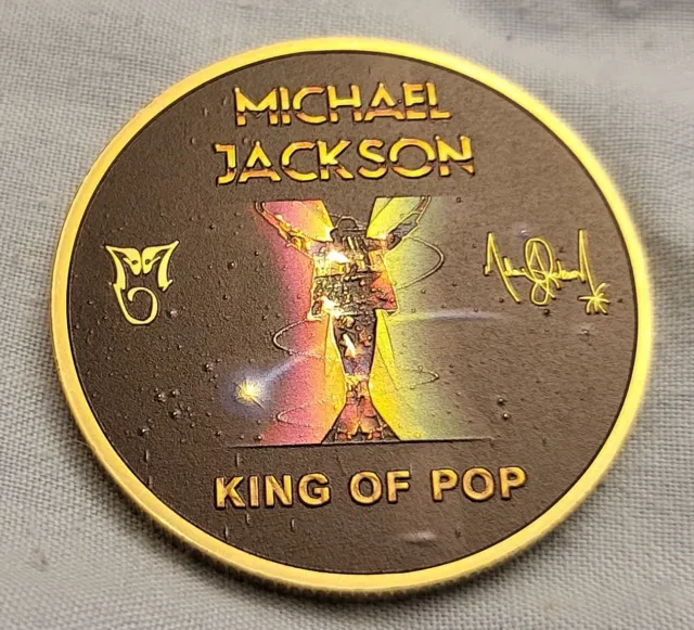 Moneda de Oro Michael Jackson Elvis Autografiada Rey del Rock n Roll Música Pop 5 Estrellas 2