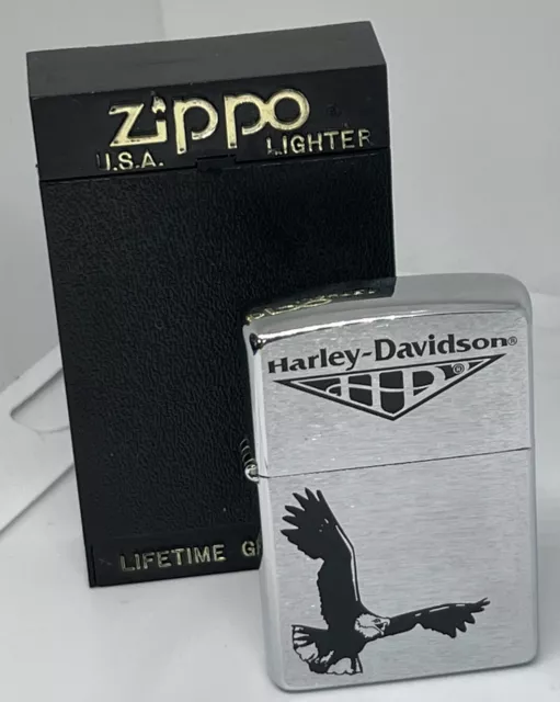 Zippo 1995 Harley Davidson Eagle Brushed Chrome Lighter Unfired In Box V073