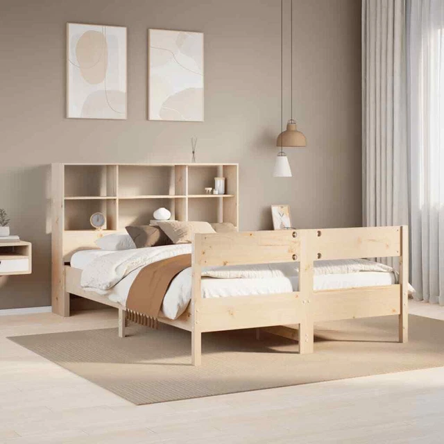 BOOKCASE BED WITHOUT Mattress 150x200 cm King Size Solid Wood Pine