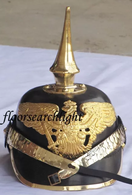 Prussian Helmet German Bavarian Solid brass Designer Pickelhaube Leather Helmet