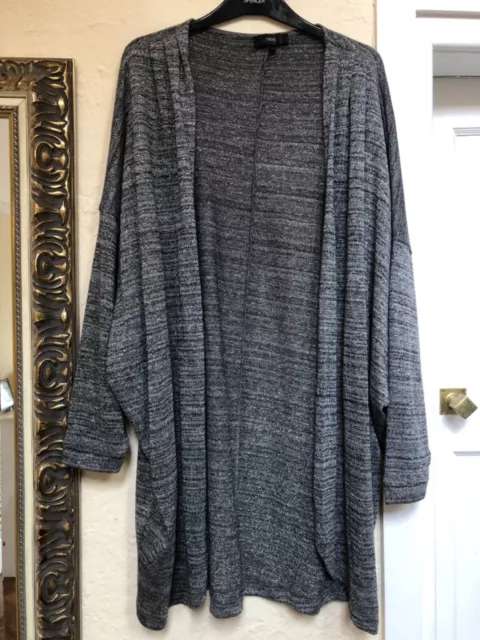 Next Bat Sleeve Fine Weight Grey Silver Threadedge2Edge Cardigan Dip Hem Size 22