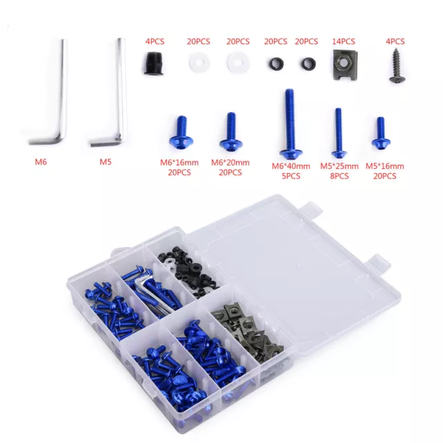 177PCS Sportbikes Motorcycle Fairing Bolts Kit M5/M6 Fastener Screws Blue T9