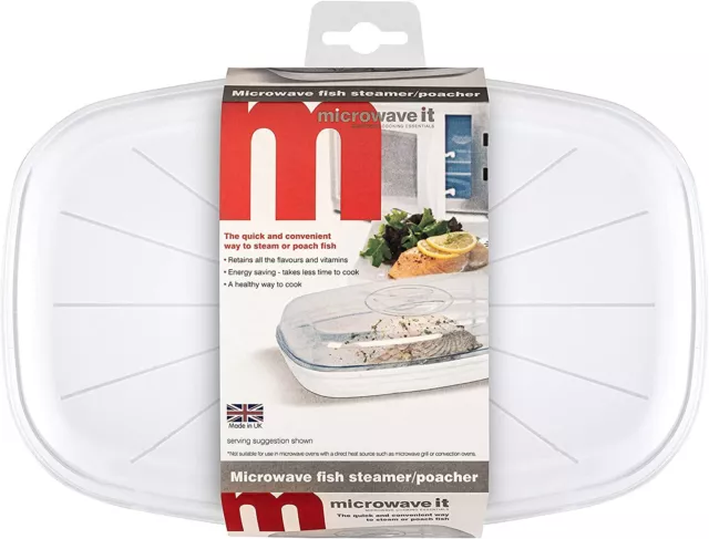 Microwave It Fish Steamer Poacher White Energy Saving Dishwasher Safe PP340