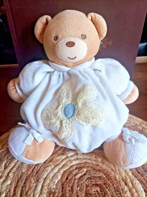 Doudou Peluche Ours Kaloo - Blanc Beige Marron Fleur Bleu Patapouf - 21 cm - BE