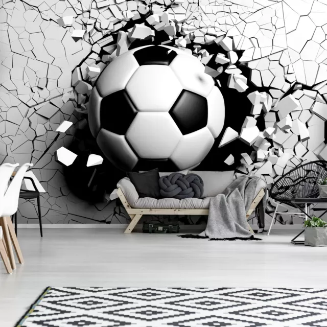 Papier Paint Intissé Panoramique Enfant Garçon Football Effet 3D Trompe l'oei