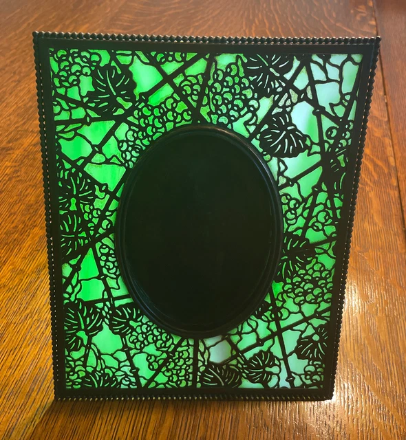 Antique Tiffany Studios Ny#946  Grapevine Green Favrile Glass Oval Picture Frame