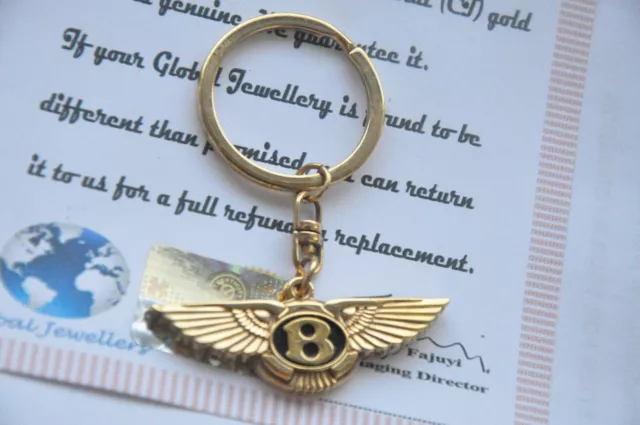 24K Gold Plated Bentley Car Keyring. Metal Keychain Gift Box