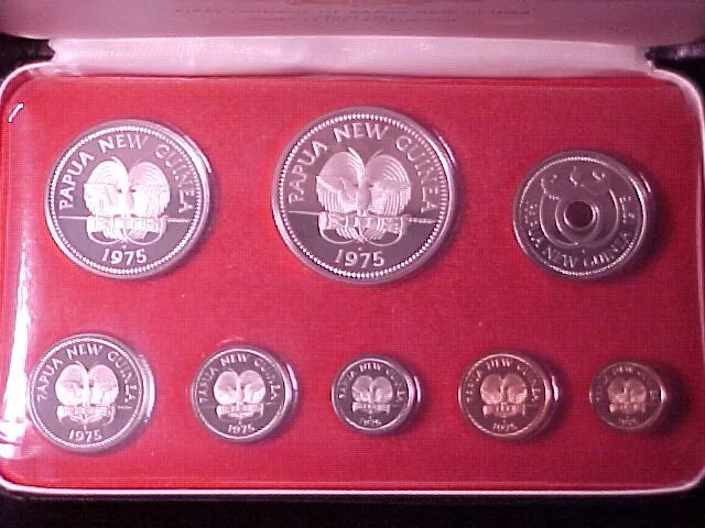 Papua New Guinea 8-Coin Proof Set 1975 Gem In Case Nice 1.7 Ounces