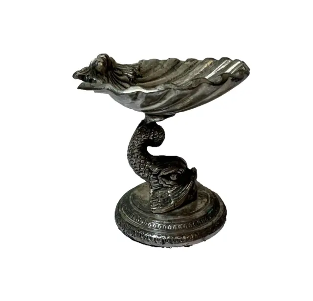 Art Nouveau Silverplate Koi Dolphin Clam Shell Soap Holder, Trinket Ring Dish