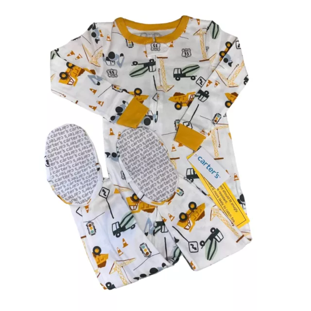 NWT Carters Toddler Boy Size 2T Construction Trucks Print Zip Footed Pajamas