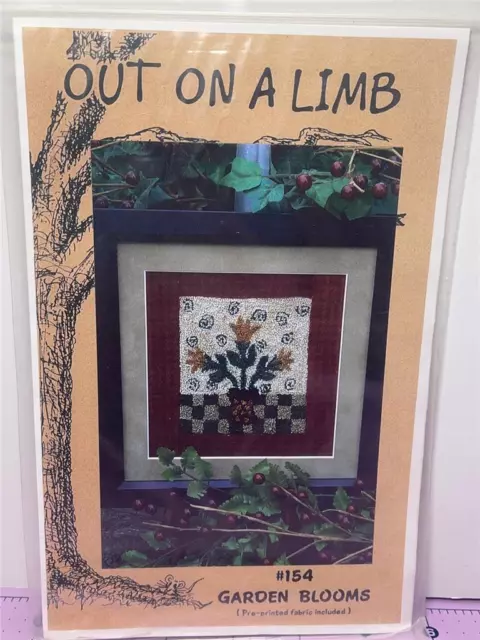 OUT ON A LIMB Punchneedle Embroidery Pattern w/Fabric  GARDEN BLOOMS #154 4"x4"