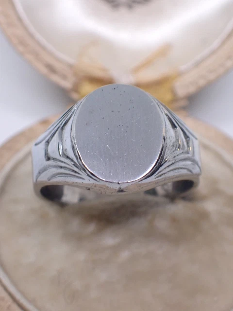 Bague Chevalière Art Déco En Argent Massif 925 – Taille 58, Vintage, Ancienne