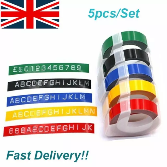 5Pcs 3D Embossing Tape Compatible for Dymo Junior and Omega Label Tapes 9mm*3m