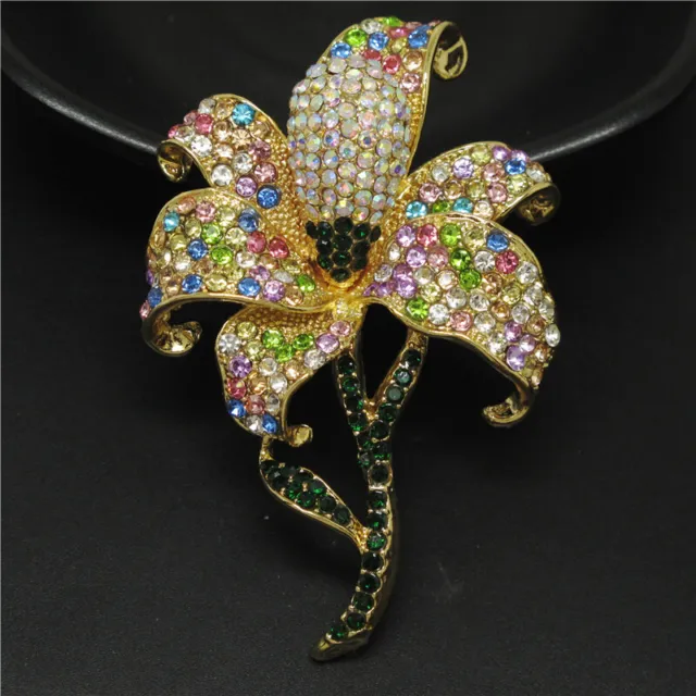 Hot Color Rhinestone Cute Bling Flower Crystal Fashion Women  Charm Brooch Pin