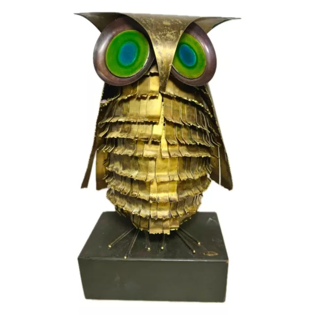 Curtis Jere Metal Owl Sculpture 1969 Signed, MCM Brutalist Art Mid-Century