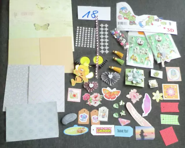 18-Hobbyauflösung MIX Bastelpaket Set Papier Bunt MIX Aufleger Strass Sticker