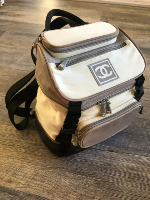 AUTHENTIC, VINTAGE CHANEL Sport Line Nylon Leather Backpack White