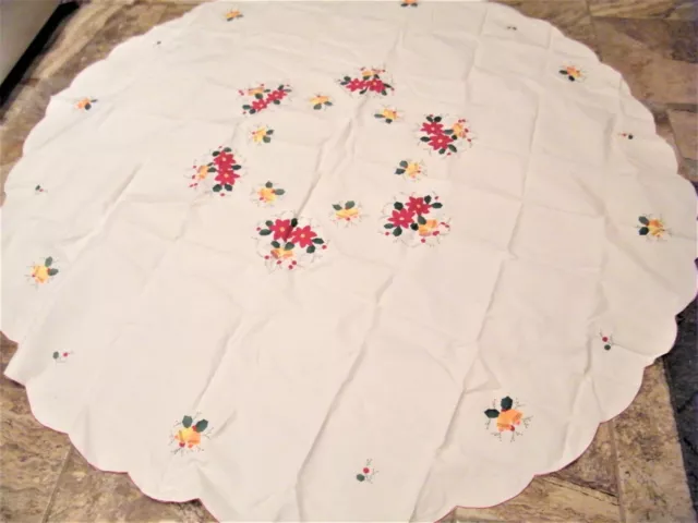 Christmas TABLECLOTH Handmade Round 83" + 8 Placemats Embroider Applique Vintage