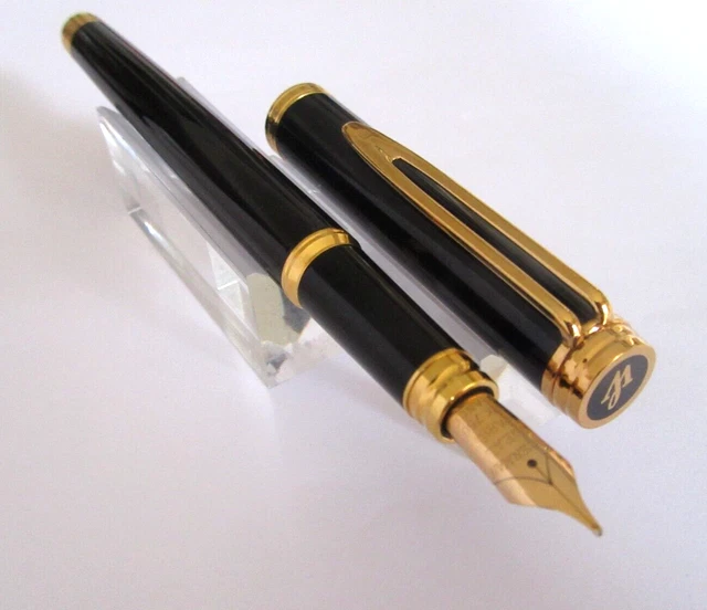 Stylo Plume Waterman Charleston - Plume Or 18K - Noir - Occasion Très Bon état