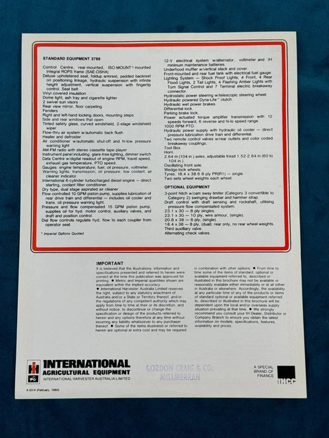 INTERNATIONAL HARVESTER - 1980 Dealer - Specifications 3788 Tractor ...