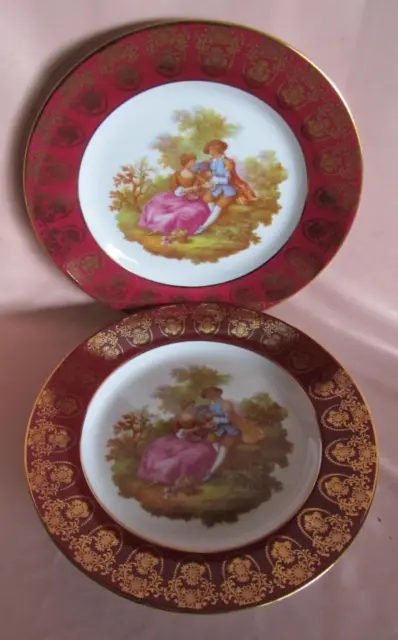 Lot de 2 assiettes dessert décoration porcelaine Limoges scène galante Fragonard
