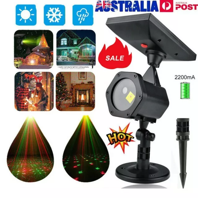Waterproof Solar Laser Light LED Projector Red&Green Star Outdoor Christmas Lamp