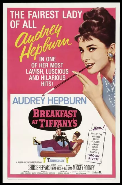 BREAKFAST AT TIFFANY'S Movie POSTER 27 x 40 Audrey Hepburn, George Peppard, C