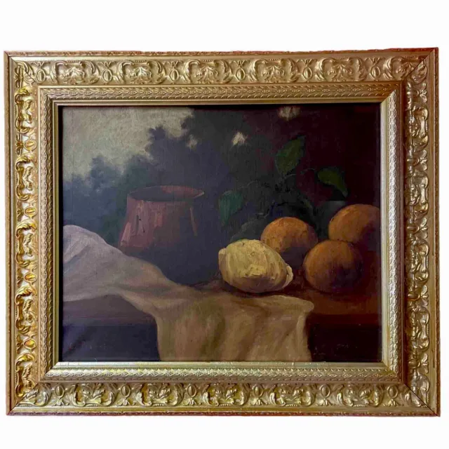 quadro dipinto a olio su tela natura morta frutta con cornice oro stile antico