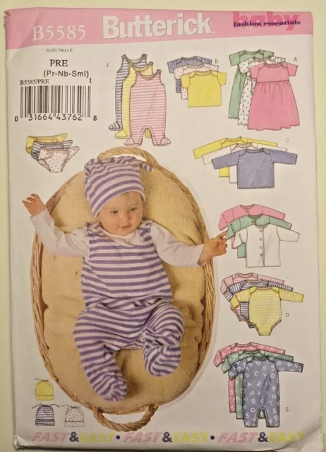 Infants Clothing in Sizes Pr-Nb-Sml  Sewing Pattern Butterick B5585 NIP