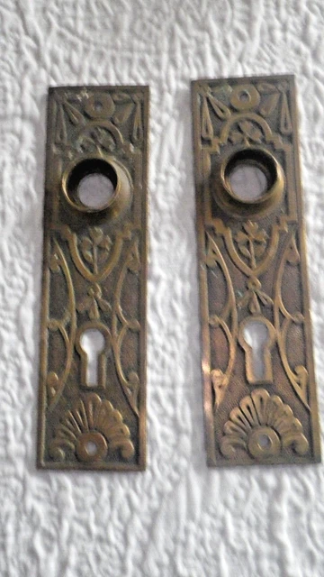 2- Antique Vintage Victorian Eastlake Ornate Backplates Door Plates