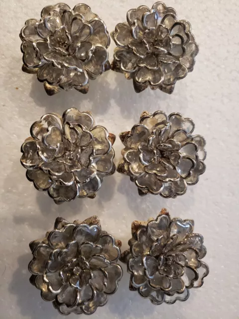 Six (6) Glass Beaded Drawer Pulls Cabinet Knobs Hardware Farmhouse Chic