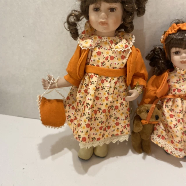 Heritage Signature Collect 2 SISTER DOLLS w/ COA MINT NIB Orange Dress Porcelain 3