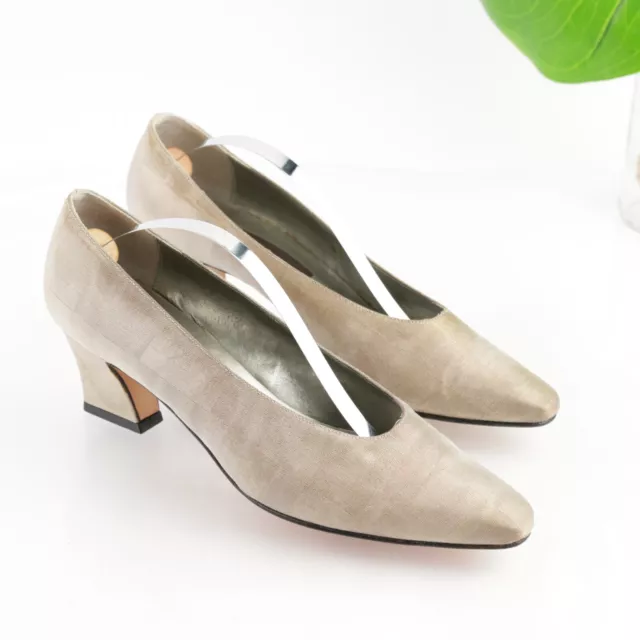 Vintage Sesto Meucci Italy Women's Pump Size 8 Ivory Tan Plaid Block Heel Shoe 2
