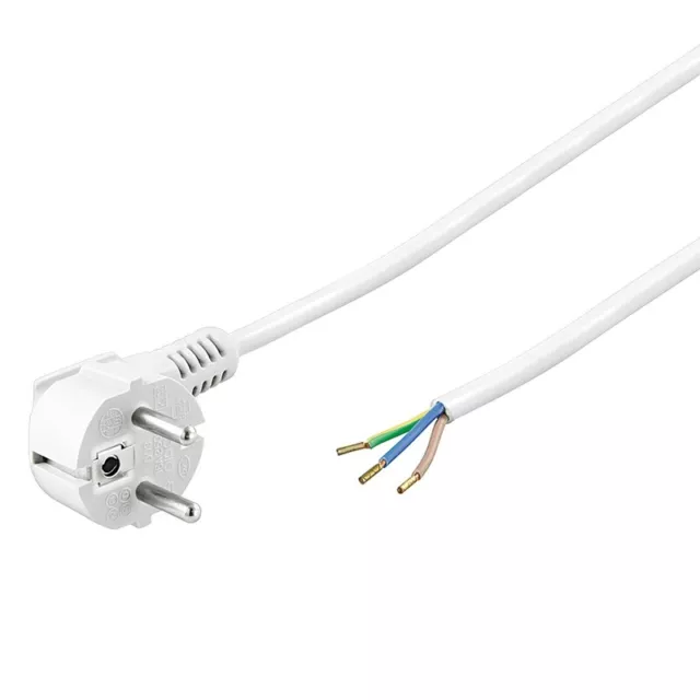 Câble d'alimentation 1,5 m blanc connecteur contact de protection 90° à extrémité ouverte