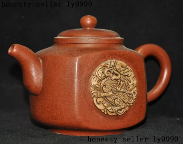 chinese Yixing zisha pottery auspicious Dragon and phoenix statue Tea Pot 2