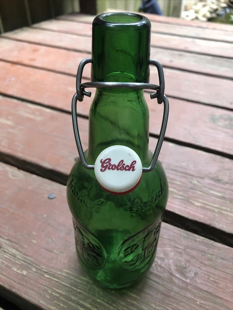 Vintage GROLSCH Beer Green Glass 9 Inch Bottle Porcelain Flip Swing Top