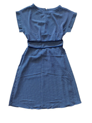 Monteau Los Angeles Navy Blue White Striped Elastic Waist A-Line Dress Size L