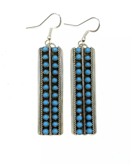 Native American sterling silver navajo Turquoise Cluster Dangle earrings