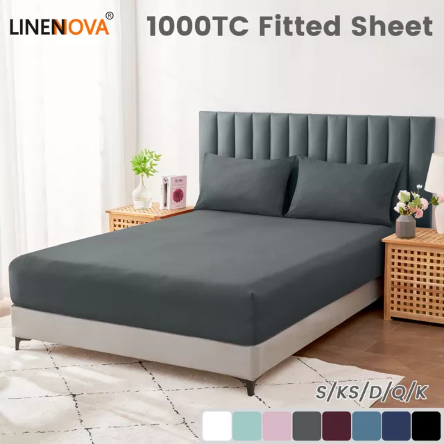 1000TC Premium Cotton Blend Fitted Sheet Single KS Double Queen Super king Size