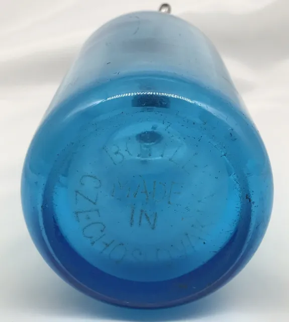 Seltzer Bottle Blue Czech Heavy Glass 26 oz Antique  H. Lempert Bronx NY 3