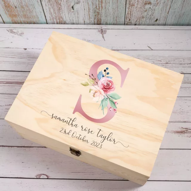 Personalised Wooden Keepsake box, Newborn Baby Gift, Memory Treasure Printed Box
