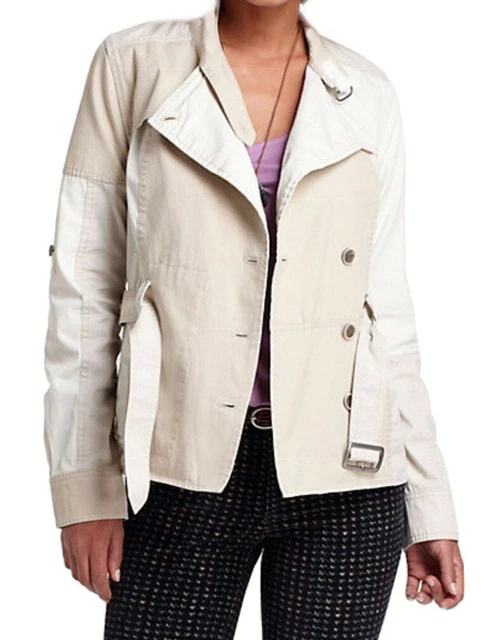 Anthropologie Colorblock Khaki Jacket P2 Small Petite Runs Large Classic Trench