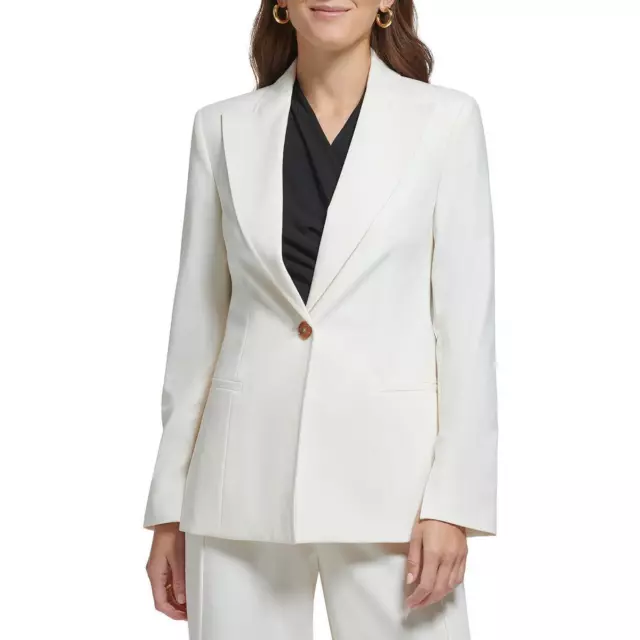 DKNY Womens Ivory Notch Collar Office One-Button Blazer Jacket 12 BHFO 5143