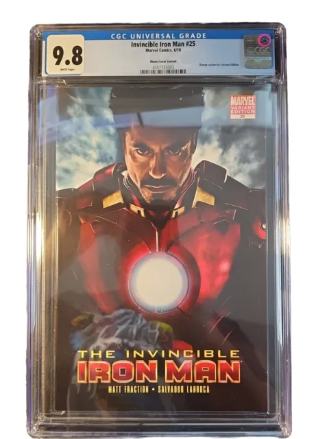 HTF Rare INVINCIBLE IRON MAN #25 CGC 9.8 NM/M  DOWNEY JR MOVIE PHOTO VAR