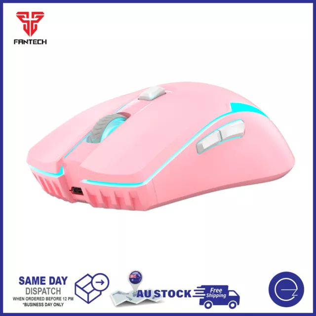 Pink Wireless Gaming PC Mouse Fantech Adjustable DPI RGB Light Computer Mice